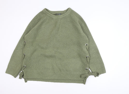 Primark Women's Green XL Ribbed Knit Pullover Jumper with Side Lace-Up