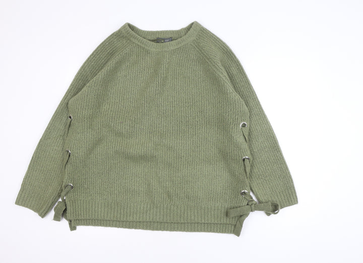 Primark Women's Green XL Ribbed Knit Pullover Jumper with Side Lace-Up