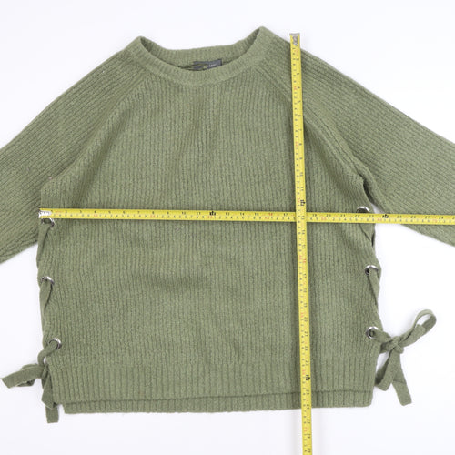 Primark Women's Green XL Ribbed Knit Pullover Jumper with Side Lace-Up