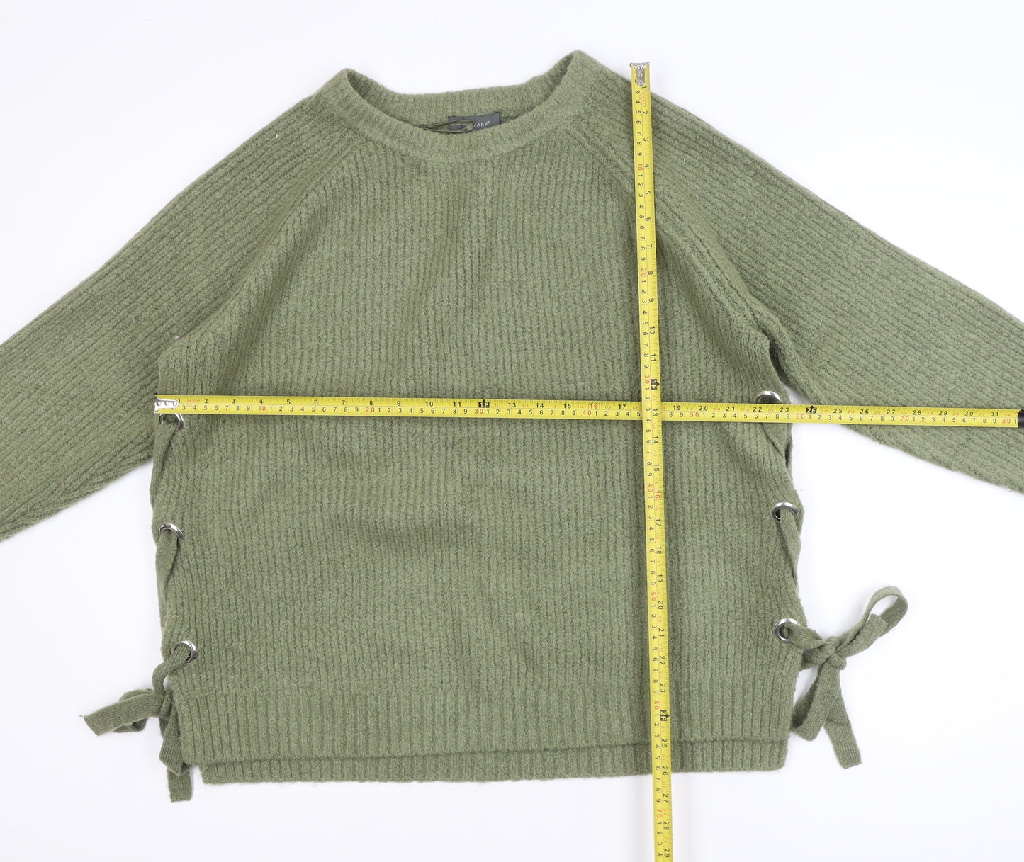 Primark Women's Green XL Ribbed Knit Pullover Jumper with Side Lace-Up