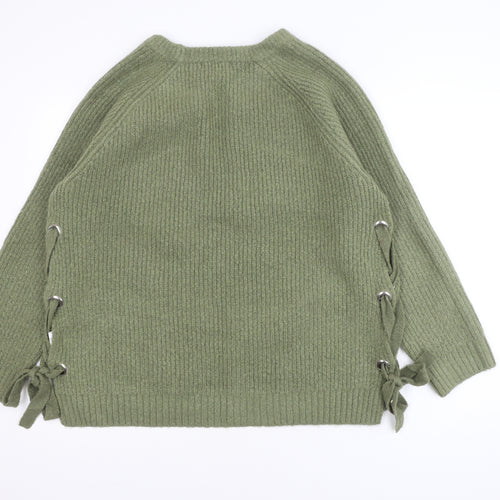 Primark Women's Green XL Ribbed Knit Pullover Jumper with Side Lace-Up