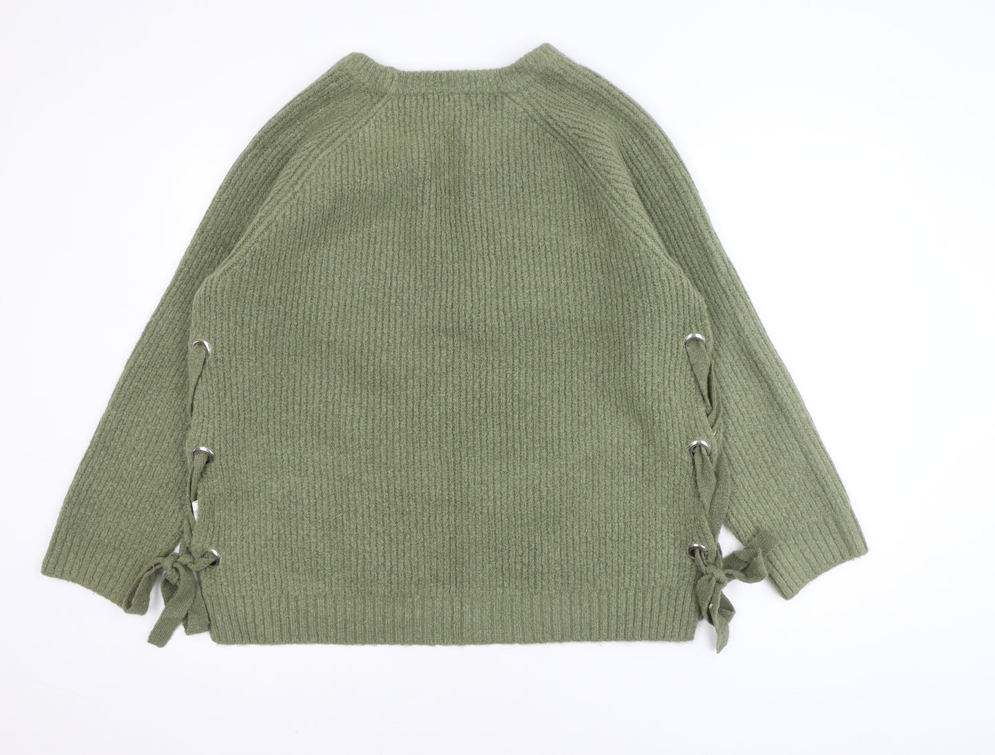 Primark Women's Green XL Ribbed Knit Pullover Jumper with Side Lace-Up