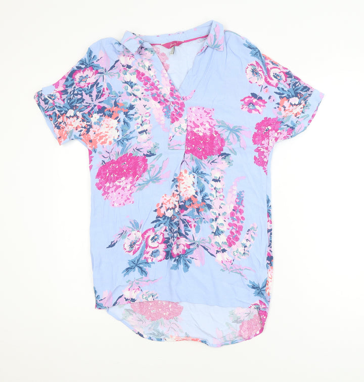 Joules Women's Blue Floral Viscose Tunic Blouse Size 8