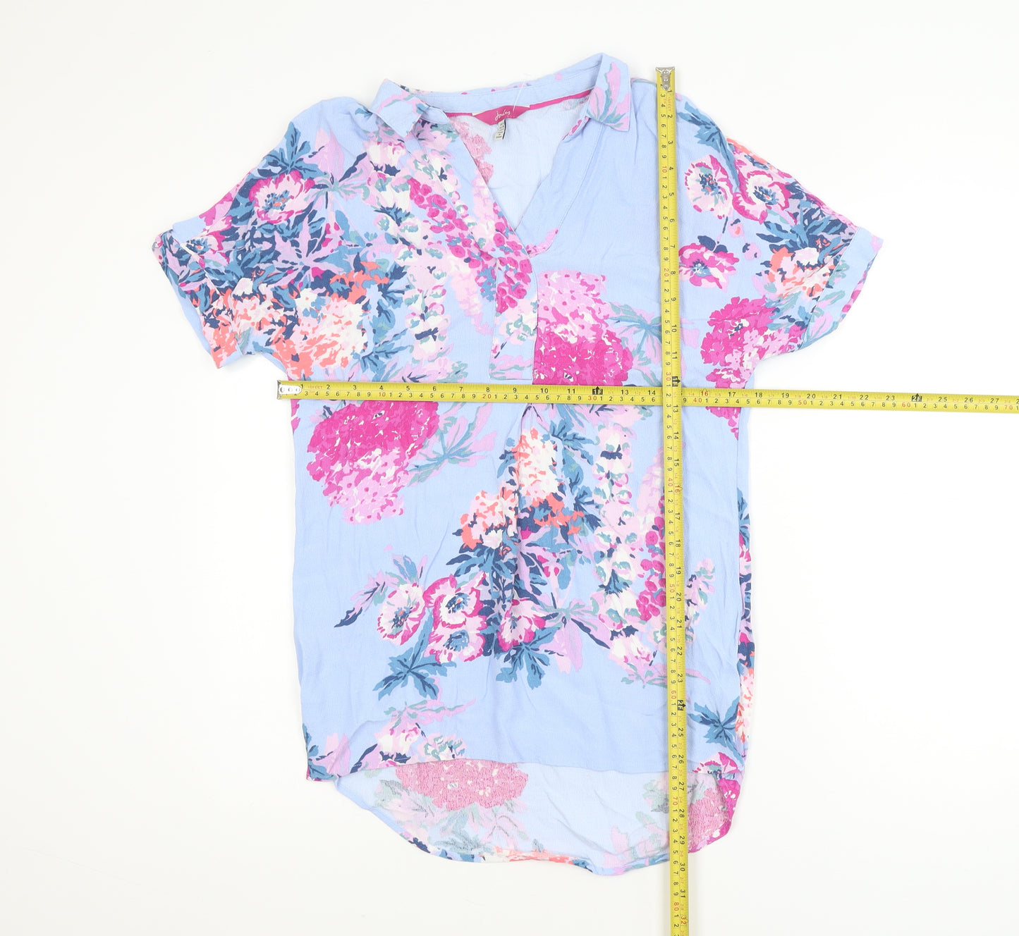 Joules Women's Blue Floral Viscose Tunic Blouse Size 8