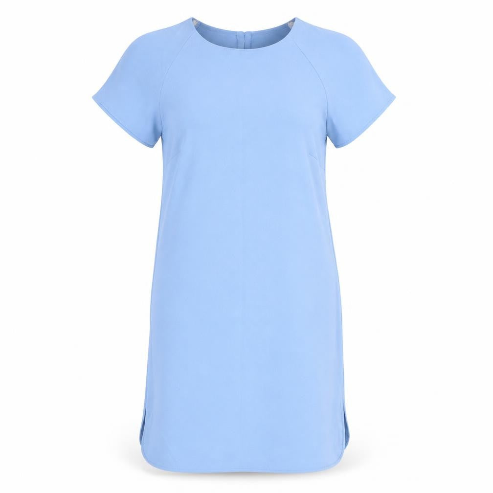Front view of Atmosphere Women Blue Shift Dress, size 10, Short Sleeve Casual