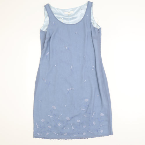 Next Women Blue Floral Embroidered Sleeveless Sheath Dress Size 14