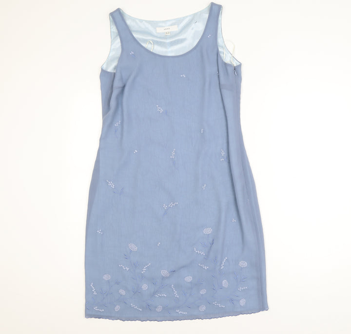 Next Women Blue Floral Embroidered Sleeveless Sheath Dress Size 14