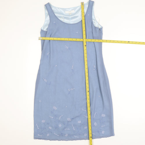 Next Women Blue Floral Embroidered Sleeveless Sheath Dress Size 14