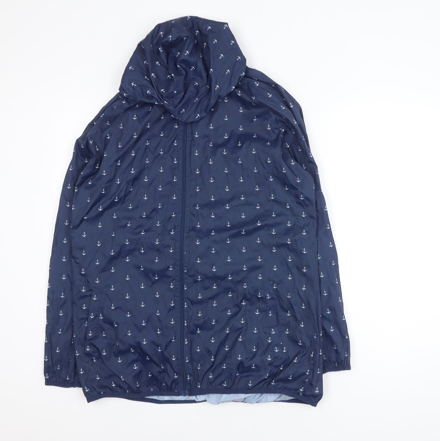 St. Bernard for Dunnes Stores Women's Blue Anchor Print Hooded Rain Jacket Size 14