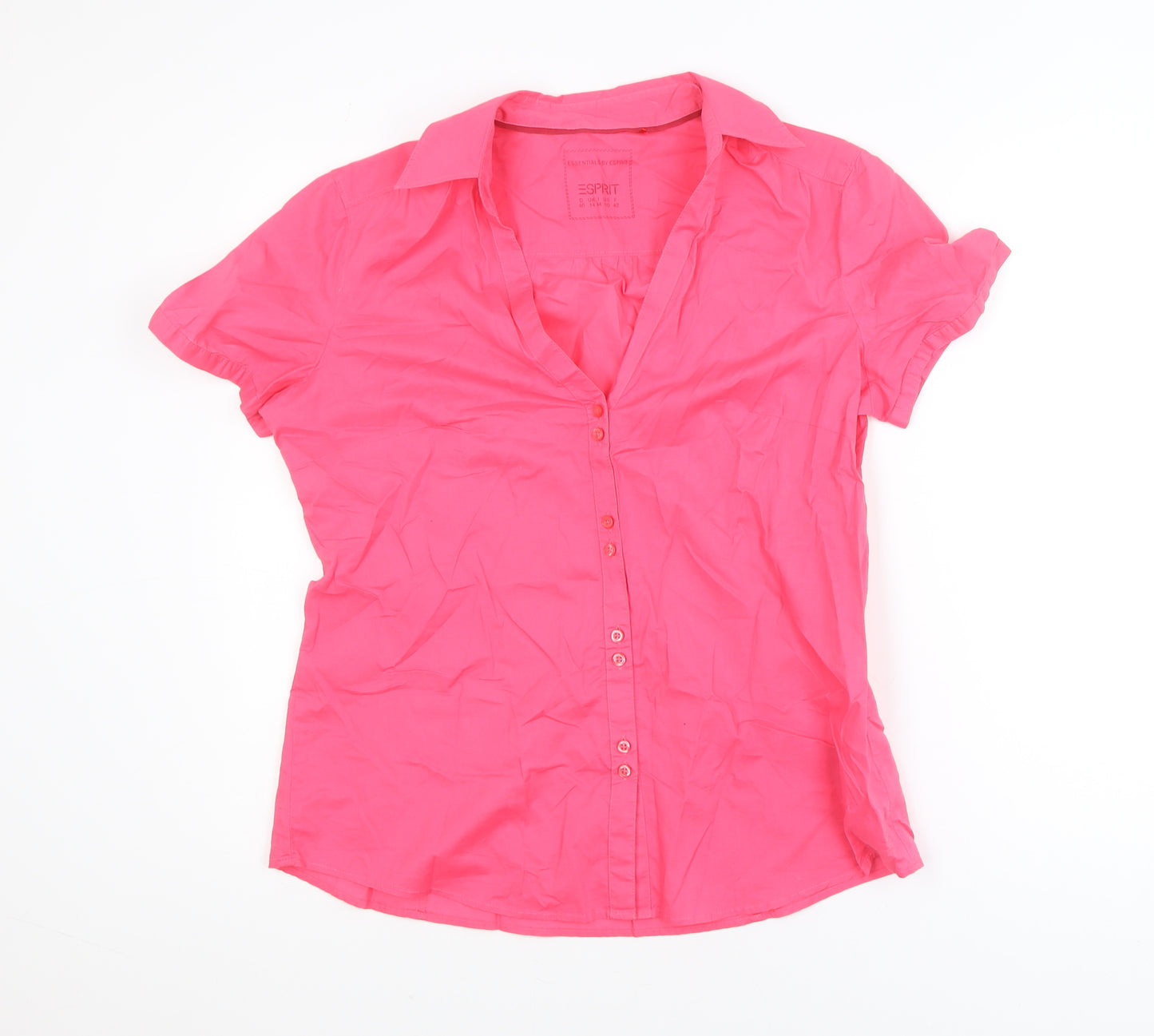 Esprit Women Pink Short Sleeve Button-Up Cotton Blouse Size 14
