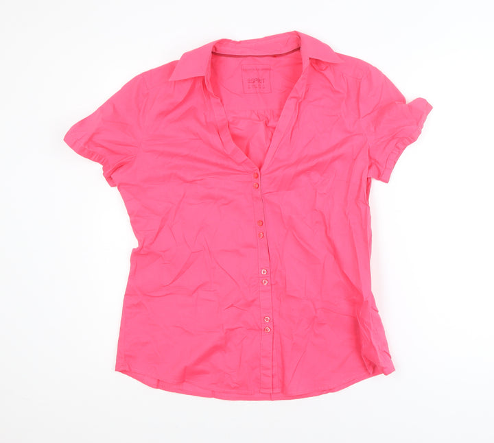 Esprit Women Pink Short Sleeve Button-Up Cotton Blouse Size 14