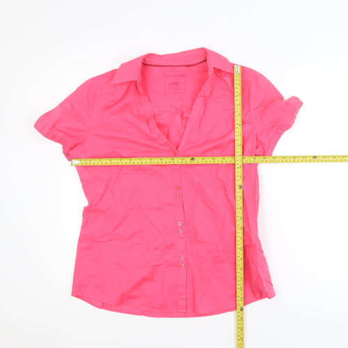 Esprit Women Pink Short Sleeve Button-Up Cotton Blouse Size 14