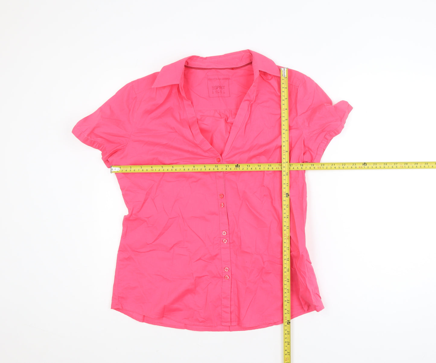 Esprit Women Pink Short Sleeve Button-Up Cotton Blouse Size 14