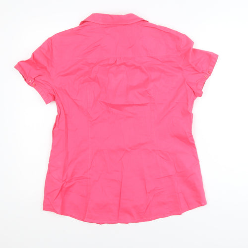 Esprit Women Pink Short Sleeve Button-Up Cotton Blouse Size 14