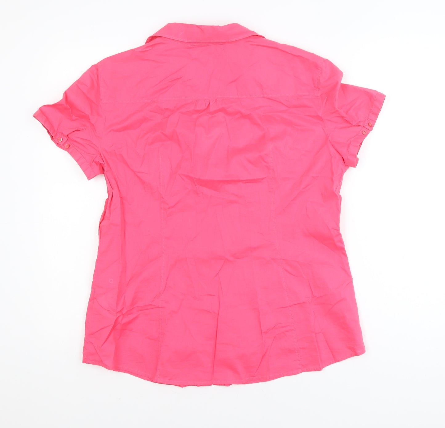 Esprit Women Pink Short Sleeve Button-Up Cotton Blouse Size 14