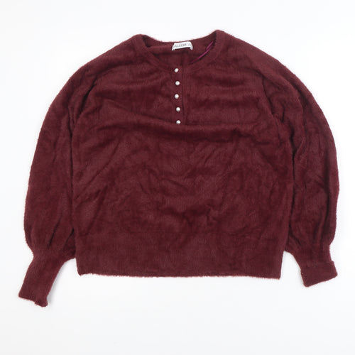 Gallery Women's Red Henley Knit Jumper Size M