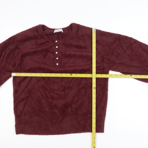Gallery Women's Red Henley Knit Jumper Size M