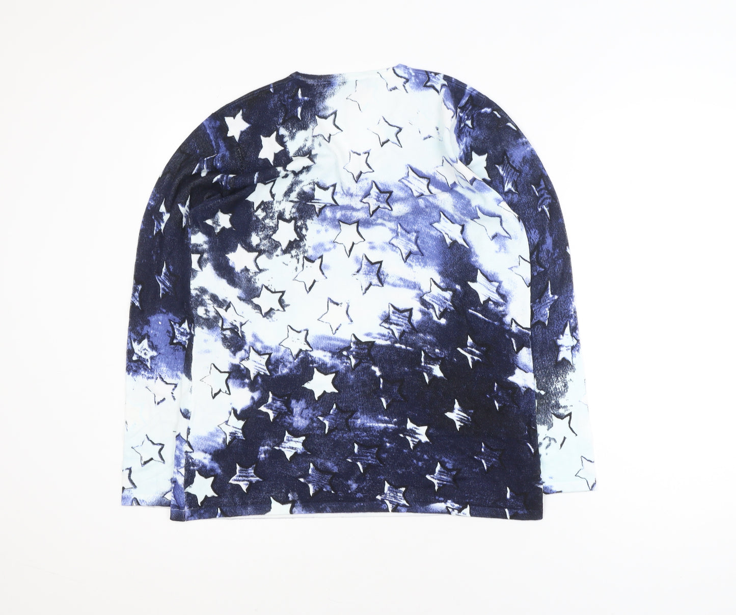Marble Womens Blue Star Print V-Neck Long Sleeve Jersey Top Size 12
