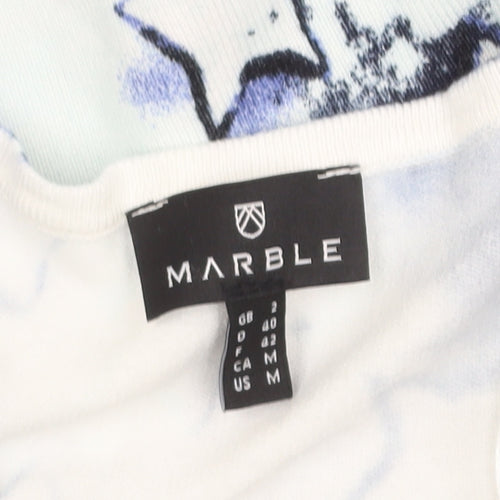 Marble Womens Blue Star Print V-Neck Long Sleeve Jersey Top Size 12