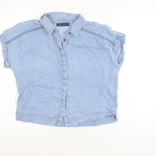 Marks and Spencer Women’s Blue Cropped Button-Up Denim Shirt Size 8 Petite