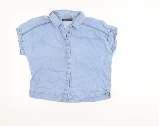 Marks and Spencer Women’s Blue Cropped Button-Up Denim Shirt Size 8 Petite