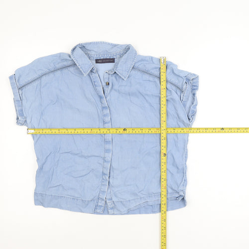 Marks and Spencer Women’s Blue Cropped Button-Up Denim Shirt Size 8 Petite