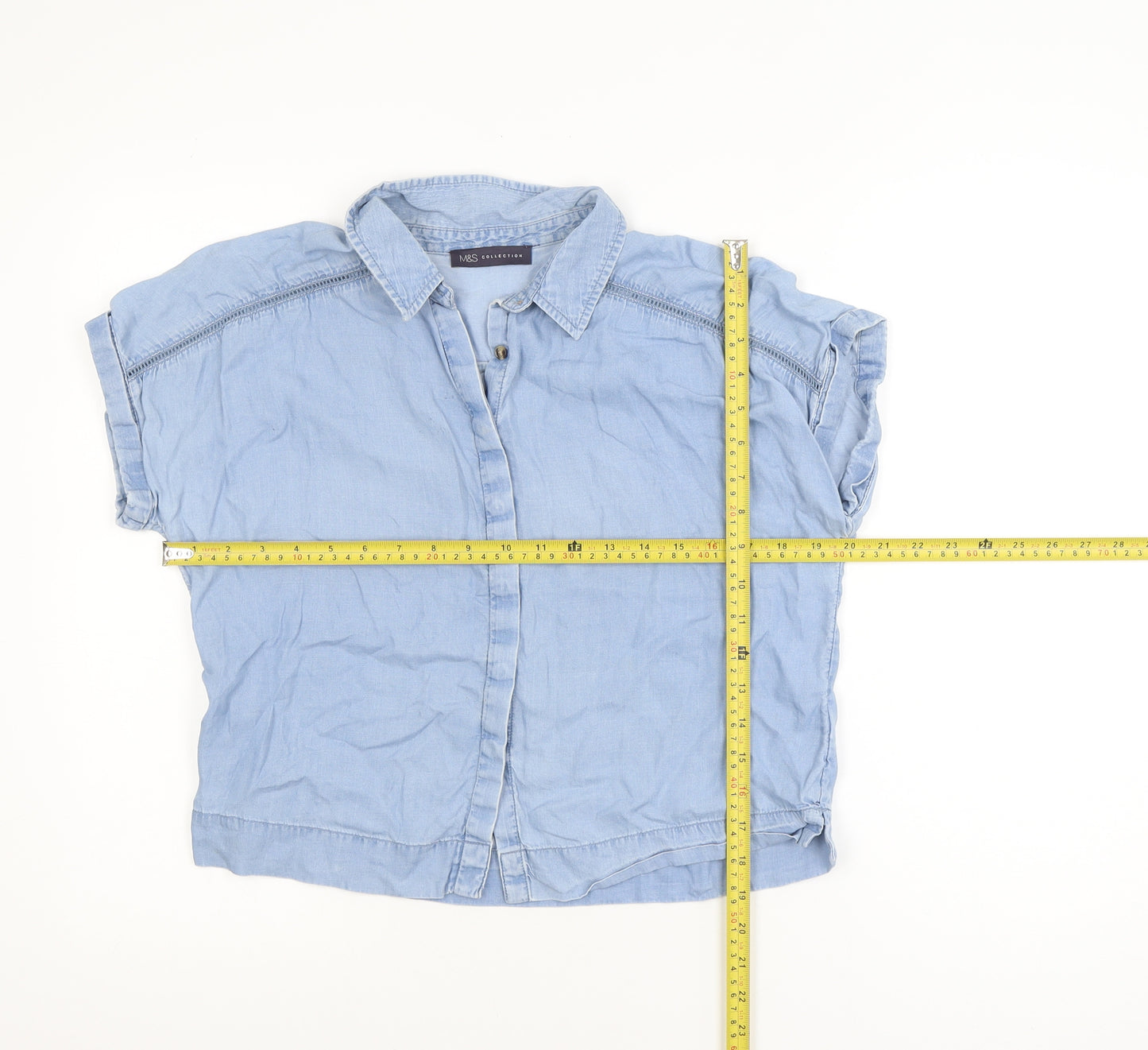 Marks and Spencer Women’s Blue Cropped Button-Up Denim Shirt Size 8 Petite