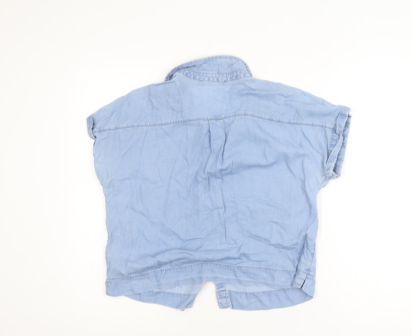 Marks and Spencer Women’s Blue Cropped Button-Up Denim Shirt Size 8 Petite