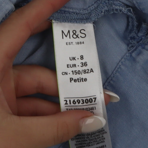 Marks and Spencer Women’s Blue Cropped Button-Up Denim Shirt Size 8 Petite