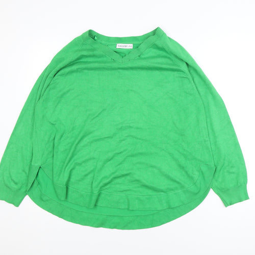 Gallery Women's Green V-Neck Relaxed Fit Knit Jumper Size XL