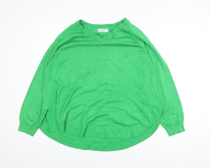 Gallery Women's Green V-Neck Relaxed Fit Knit Jumper Size XL