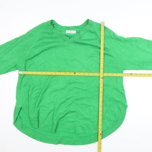 Gallery Women's Green V-Neck Relaxed Fit Knit Jumper Size XL