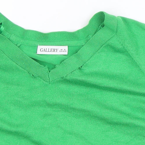 Gallery Women's Green V-Neck Relaxed Fit Knit Jumper Size XL