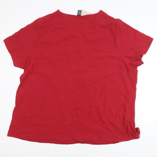 Emery Rose Women's Red 5XL V-Neck Crochet Detail Cotton Tunic Blouse