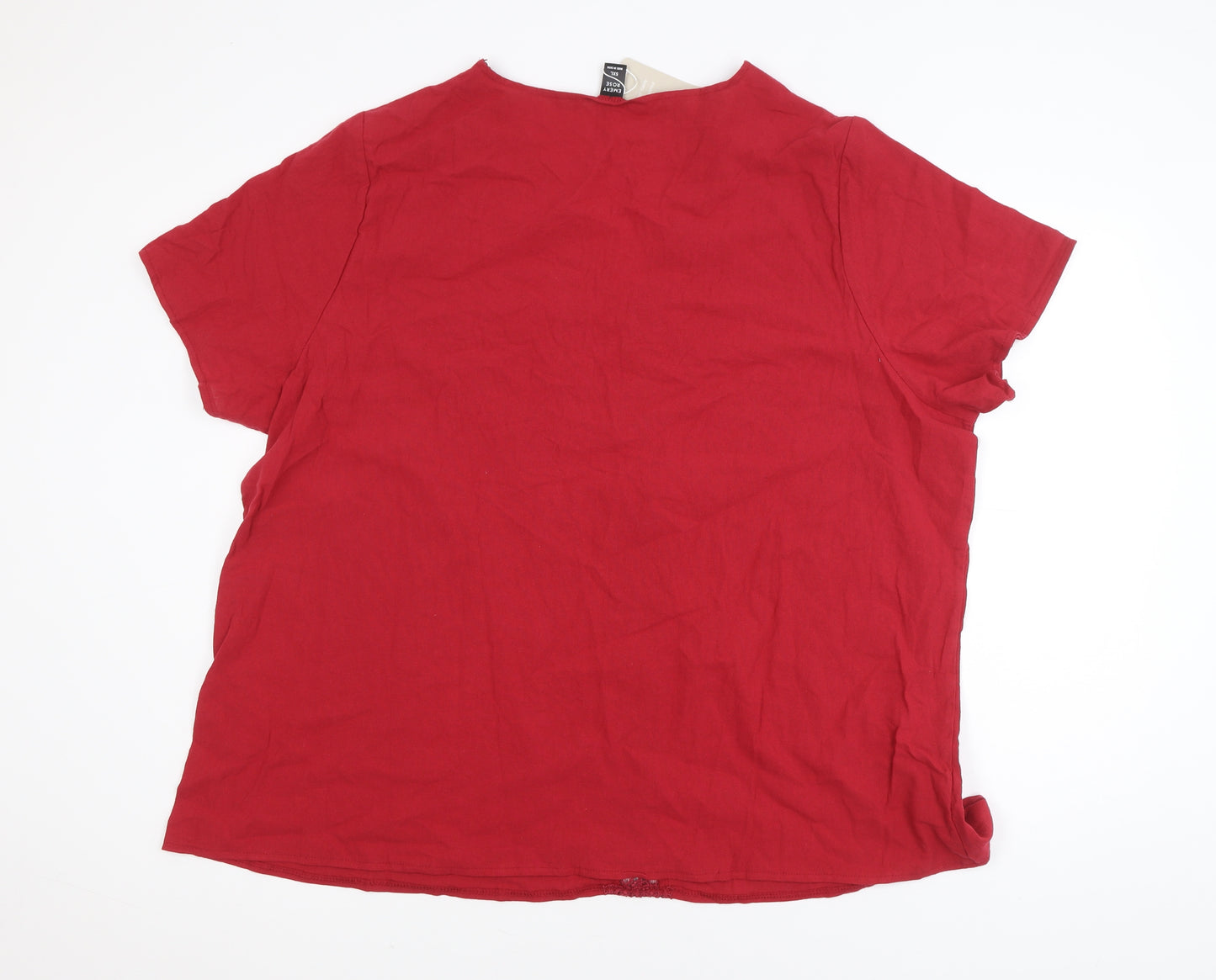 Emery Rose Women's Red 5XL V-Neck Crochet Detail Cotton Tunic Blouse