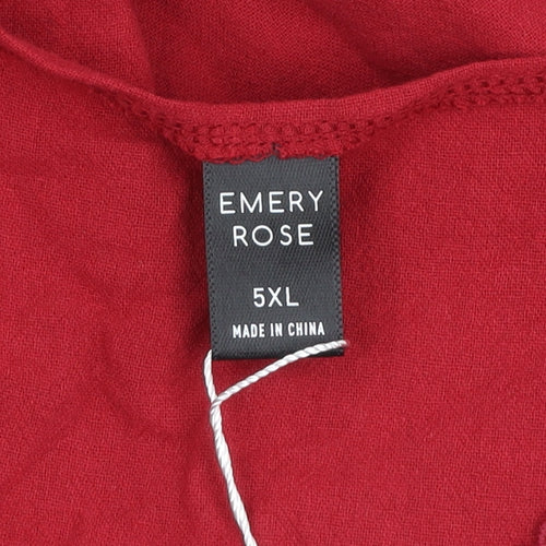 Emery Rose Women's Red 5XL V-Neck Crochet Detail Cotton Tunic Blouse