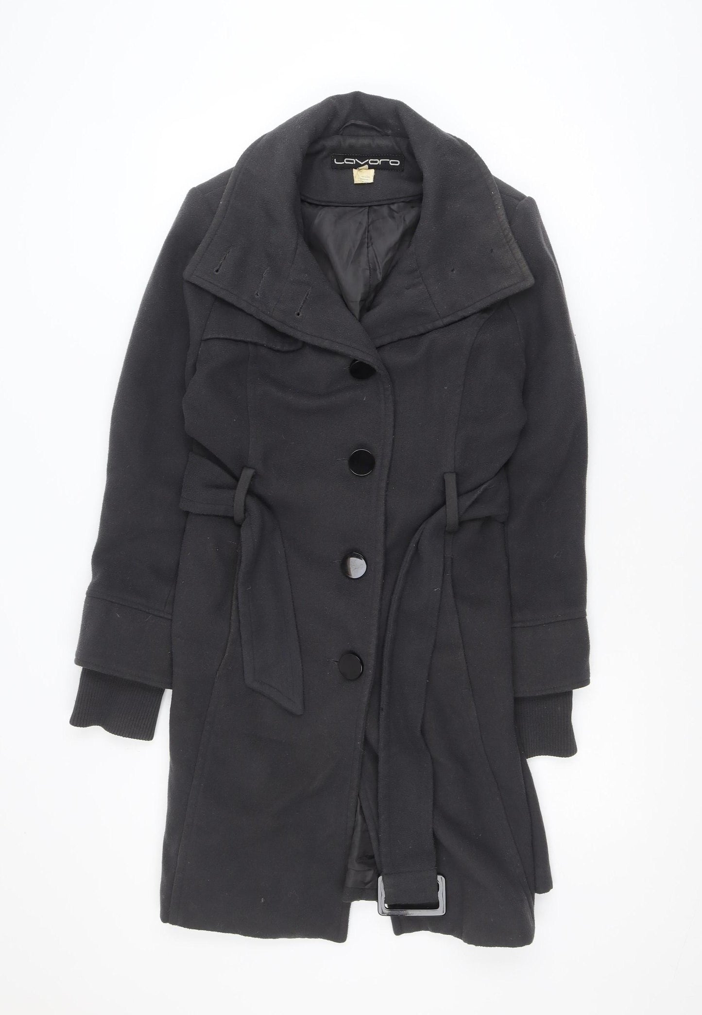Lavoro Women's Black Wool Blend Belted Trench Coat Size 12