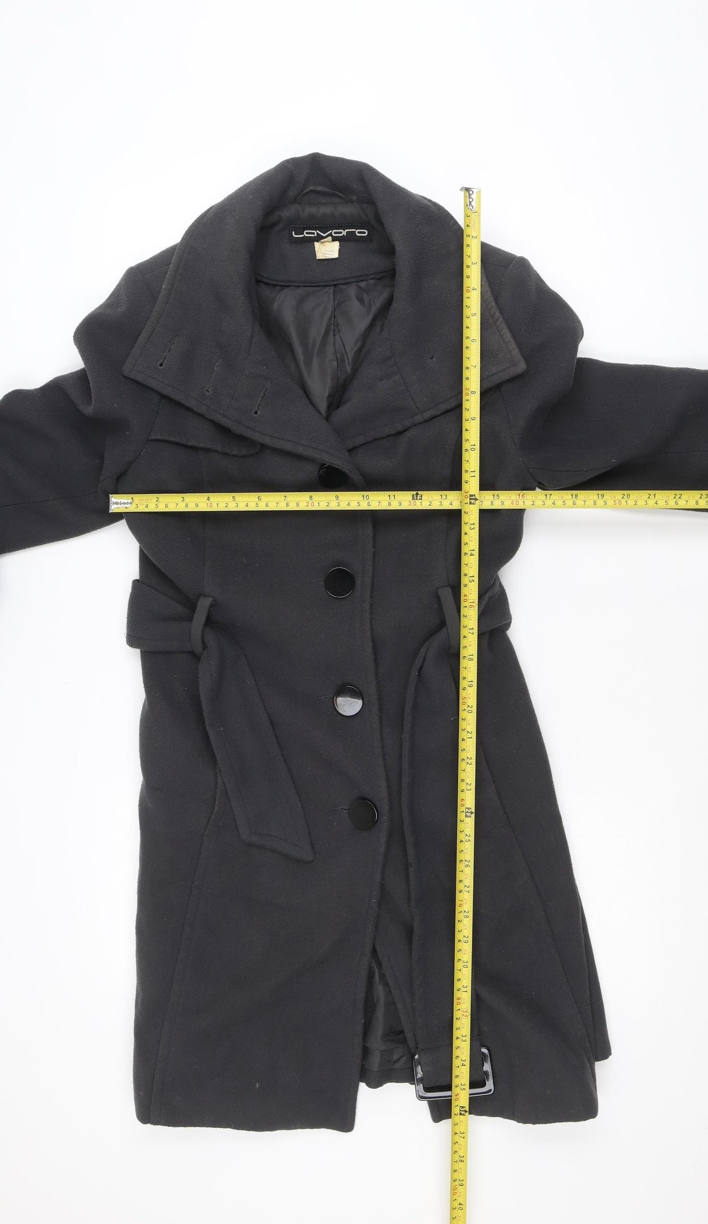 Lavoro Women's Black Wool Blend Belted Trench Coat Size 12