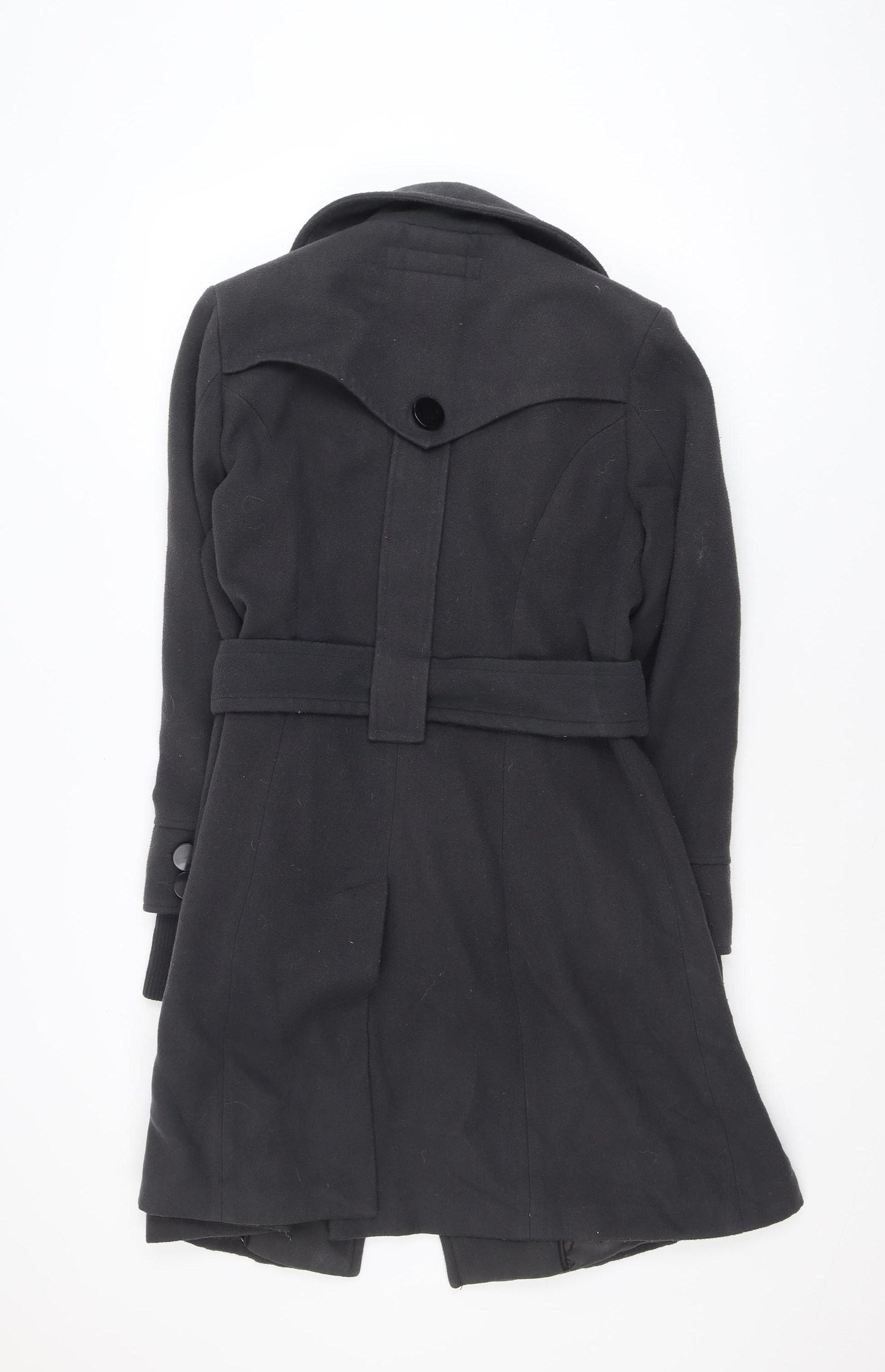 Lavoro Women's Black Wool Blend Belted Trench Coat Size 12