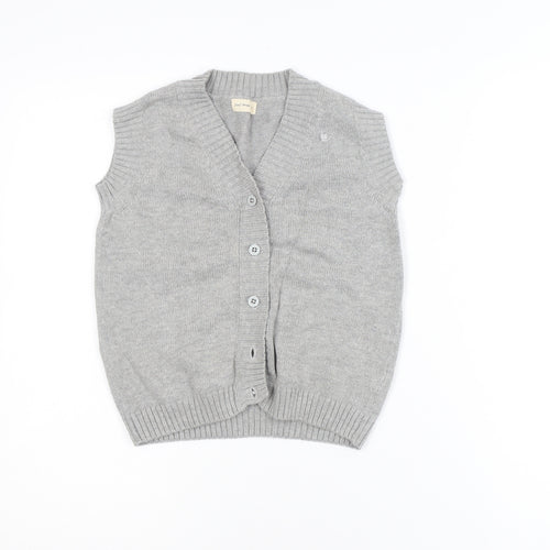 Fin & Vince Girls Grey 8-9 Years Cotton Button Cardigan Vest