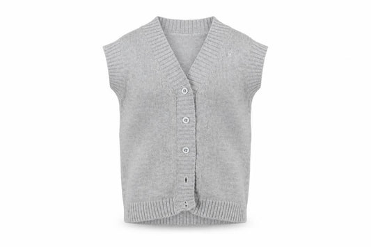 Front view of Fin & Vince girls’ grey 8-9 years cotton button cardigan vest