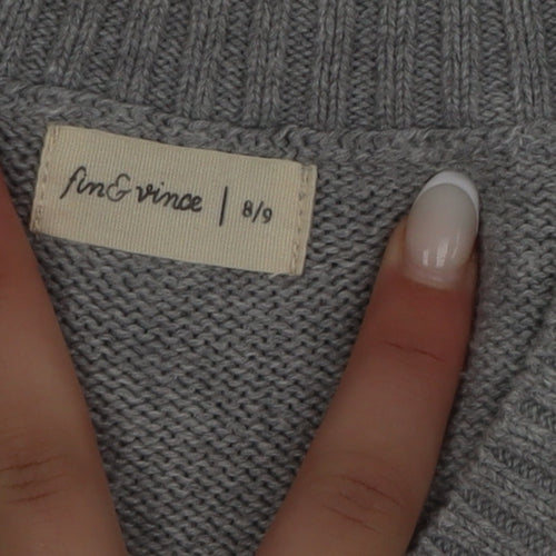 Fin & Vince Girls Grey 8-9 Years Cotton Button Cardigan Vest