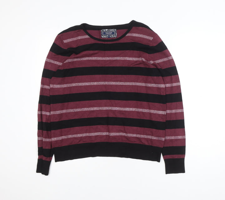 Maine New England Women’s Burgundy & Black Striped Crew Neck Jumper Size 14