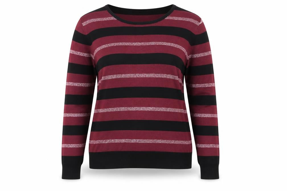 Maine New England Women’s Burgundy & Black Striped Crew Neck Jumper Size 14