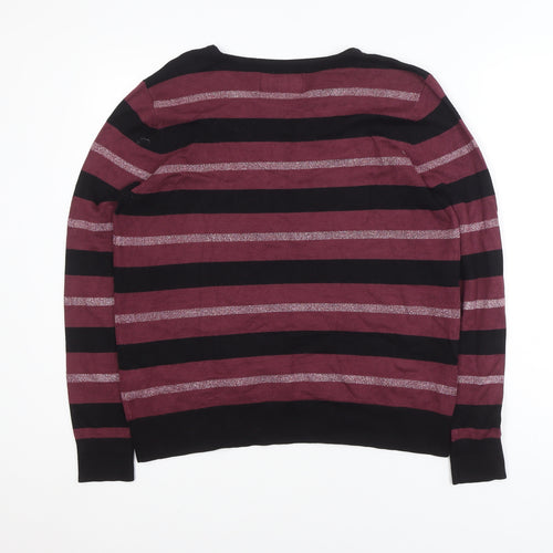 Maine New England Women’s Burgundy & Black Striped Crew Neck Jumper Size 14