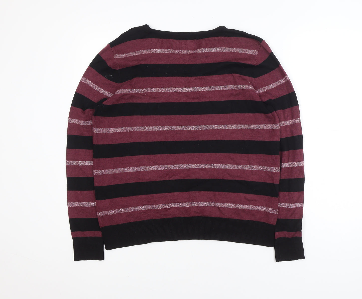 Maine New England Women’s Burgundy & Black Striped Crew Neck Jumper Size 14