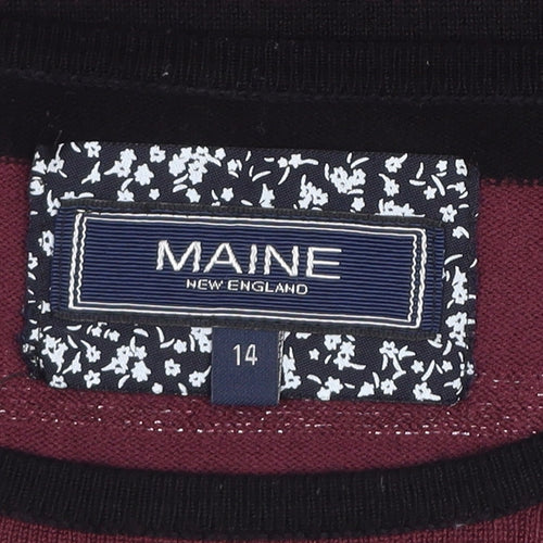 Maine New England Women’s Burgundy & Black Striped Crew Neck Jumper Size 14