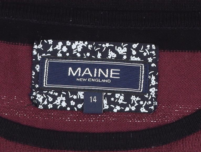 Maine New England Women’s Burgundy & Black Striped Crew Neck Jumper Size 14