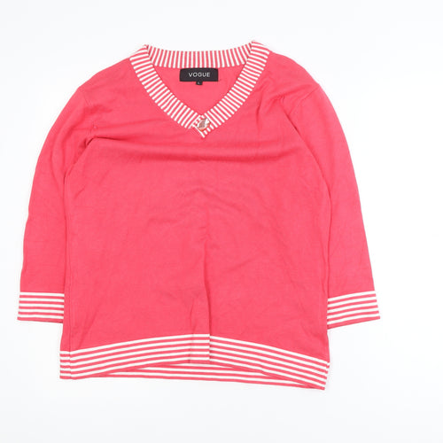 Vogue Womens Pink 3/4 Sleeve V-Neck Pullover Jumper L