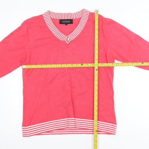 Vogue Womens Pink 3/4 Sleeve V-Neck Pullover Jumper L